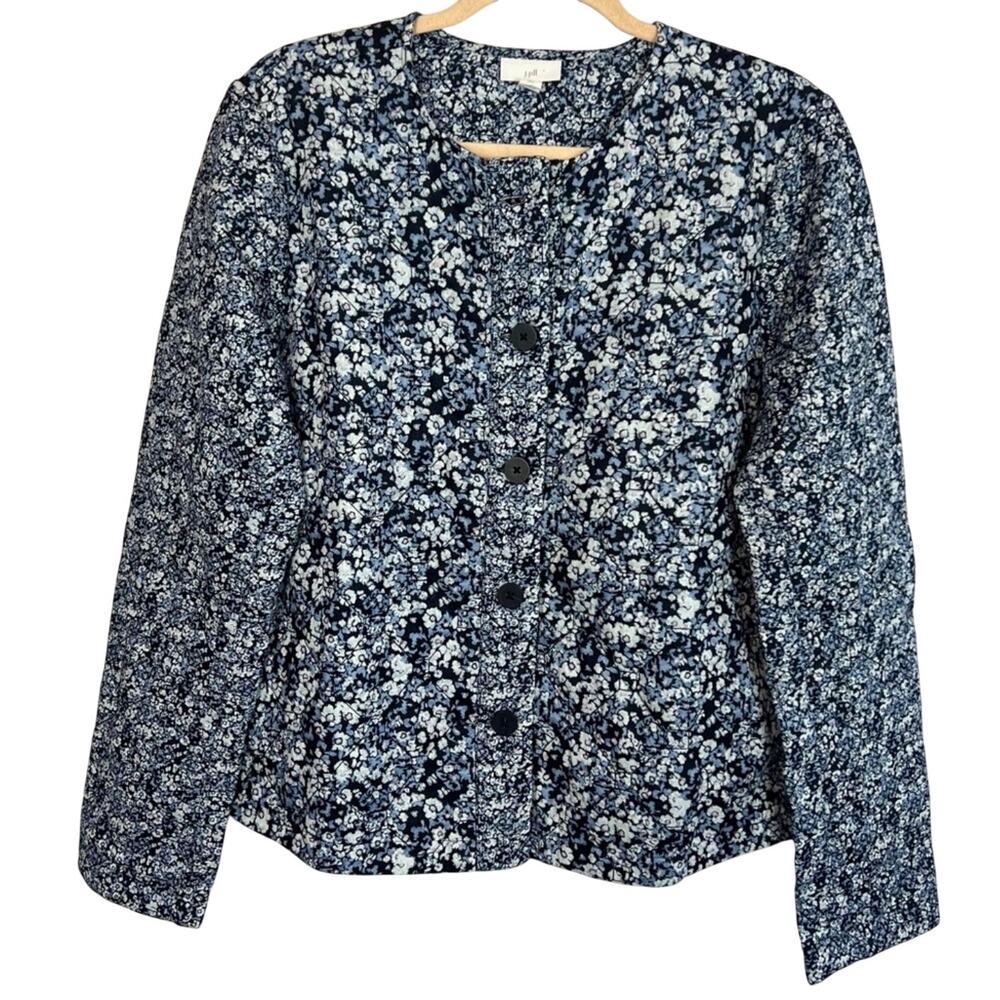 J. Jill Blue Floral Boxy Quilted Button Front Jacket, Cottagecore Women’s XL - Picture 2 of 5